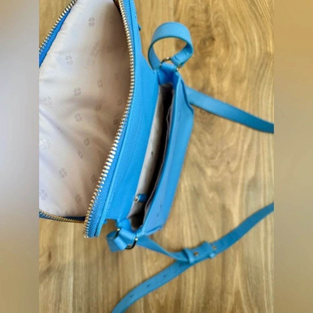 Kate Spade Run Around Large Flap Crossbody Blue Tidepool Leather EUC